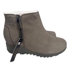 Sorel Evie Zip Leather Quarry/Sea Salt Women's Leather WP Ankle Boot Size 10